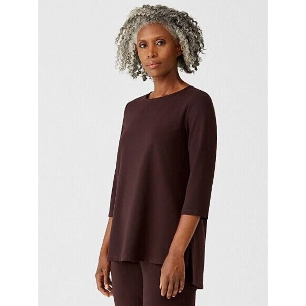 Eileen Fisher Cassis Lyocell Stretch Jersey Tunic Burgundy 3/4 Sleeve Medium